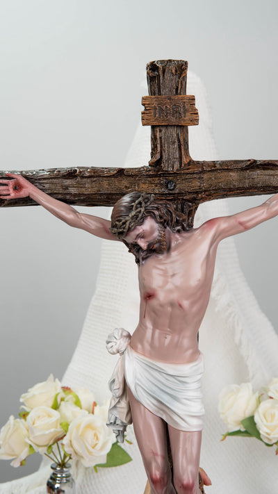 Jesus Crucifix Statue 25.6" – Hand-Painted Catholic Cross, Jesus on the Cross, Religious Decor for Home Altar, Religious Gift for Women