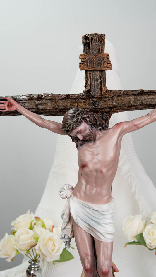 Jesus Crucifix Statue 25.6" – Hand-Painted Catholic Cross, Jesus on the Cross, Religious Decor for Home Altar, Religious Gift for Women