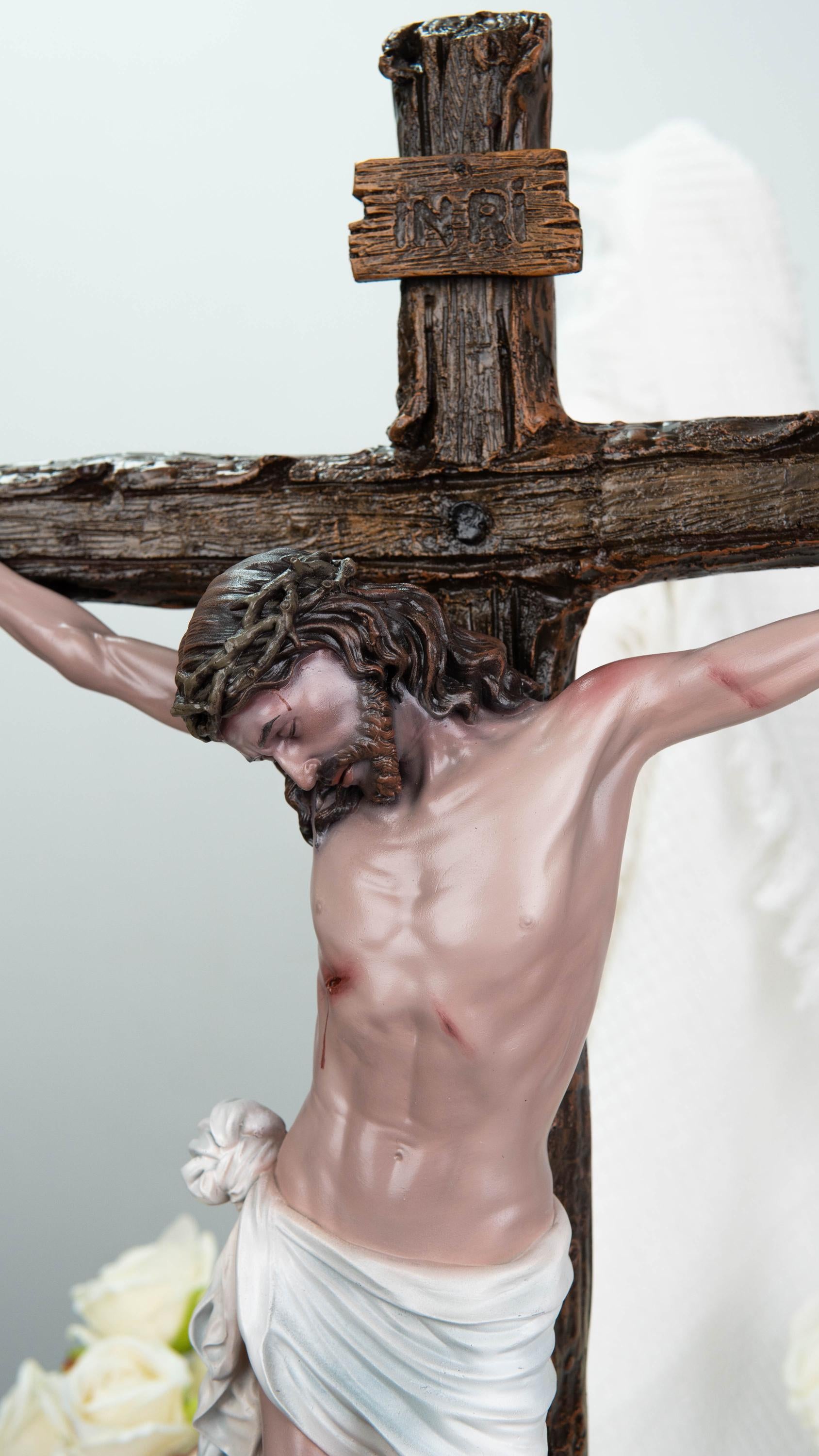 Holy Family Prayer Statue Set -Jesus Crucifix, Saint Joseph, Virgin Mary, Catholic Home Altar Decor Gift, Christian Prayer Room Decor