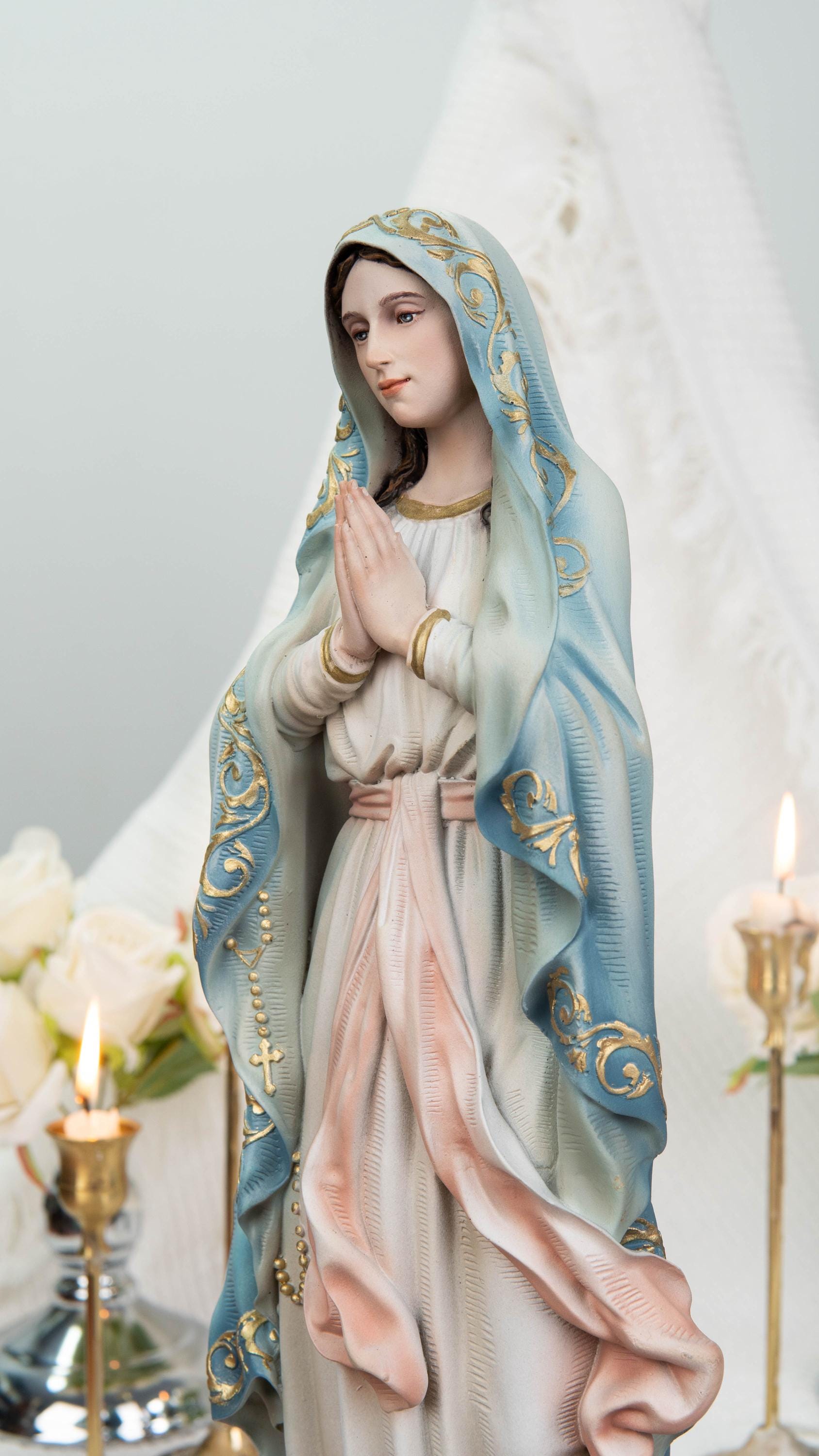 Holy Family Prayer Statue Set -Jesus Crucifix, Saint Joseph, Virgin Mary, Catholic Home Altar Decor Gift, Christian Prayer Room Decor