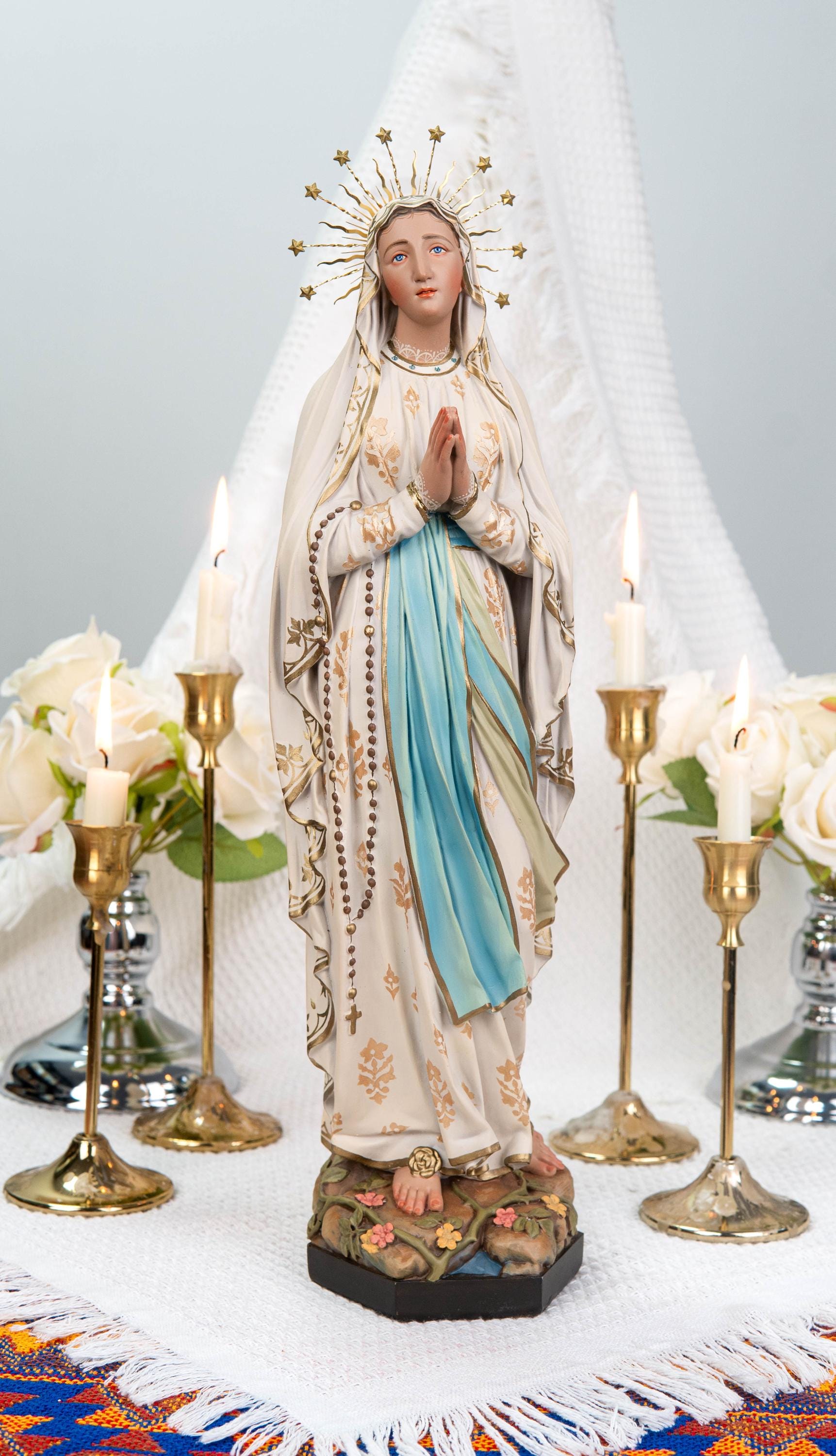 Hand-Painted Our Lady of Lourdes Statue 15.8"