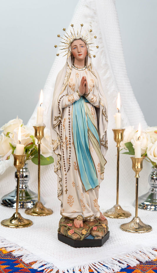 Our Lady of Lourdes Statue 15.8" - Virgin Mary Statue with Rosary, Catholic Home Decor, Marian Gift, Religious Gift for Women, Mary Statue
