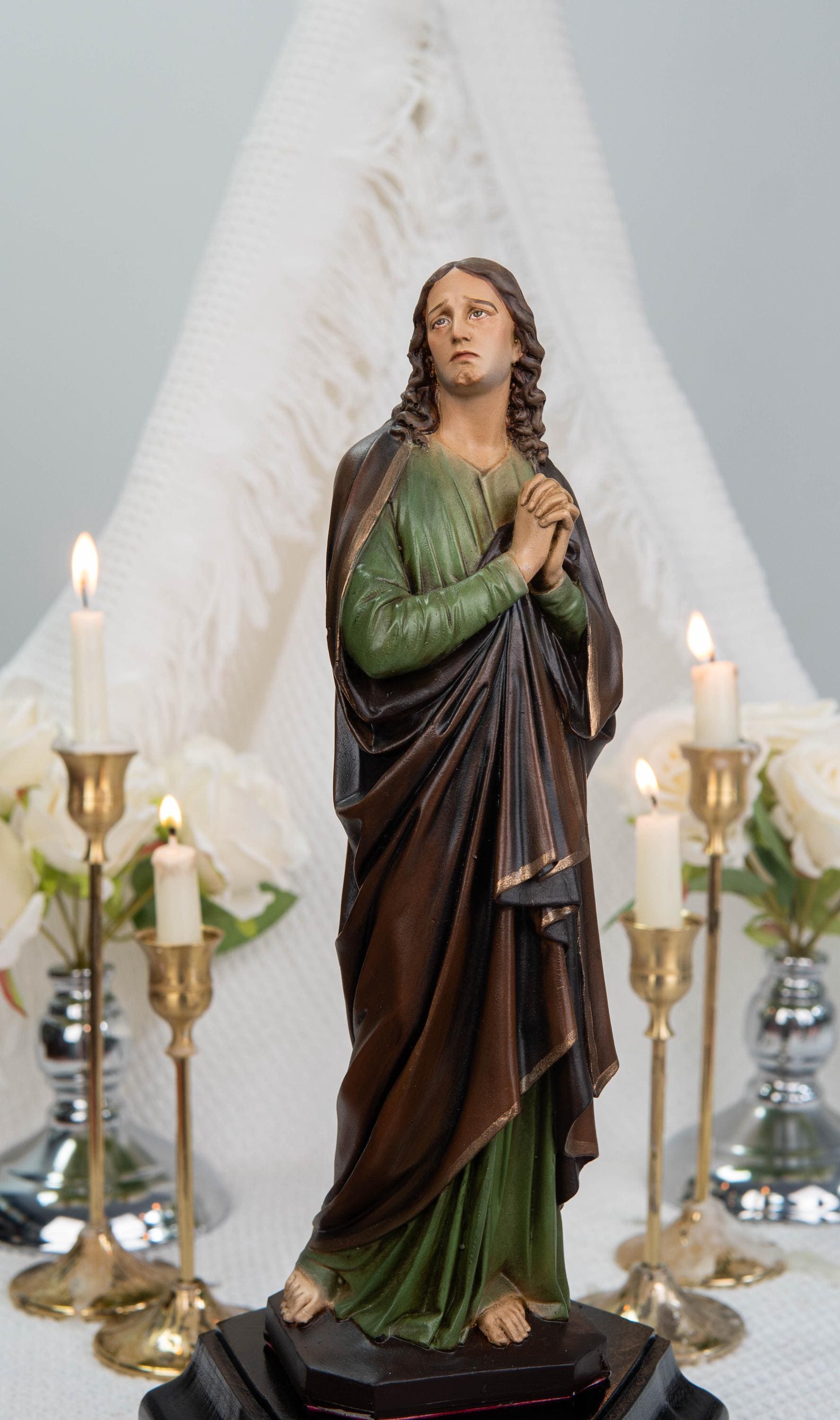 Catholic Statue Set Premium Hand-Painted: St John Apostle & Mater Dolorosa with Seven Swords, Catholic Statue Pair, Home Altar Decor