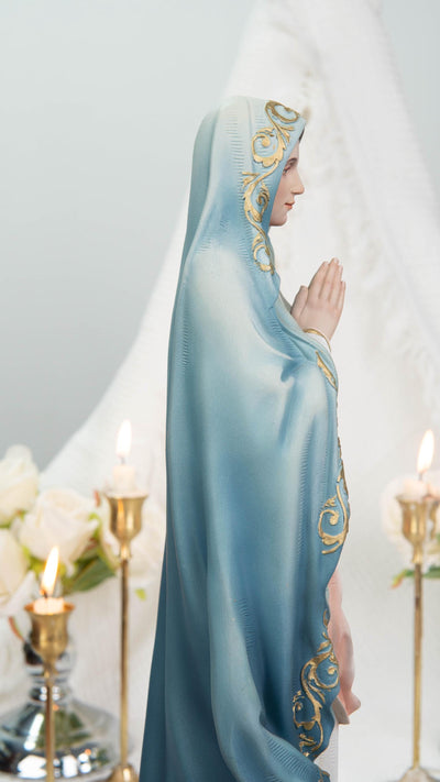 Hand-Painted Our Lady of Lourdes Statue 15.8" –Virgin Mary Prayer Figurine, Catholic Gifts, Blessed Mother Statue, Catholic Home Altar Decor