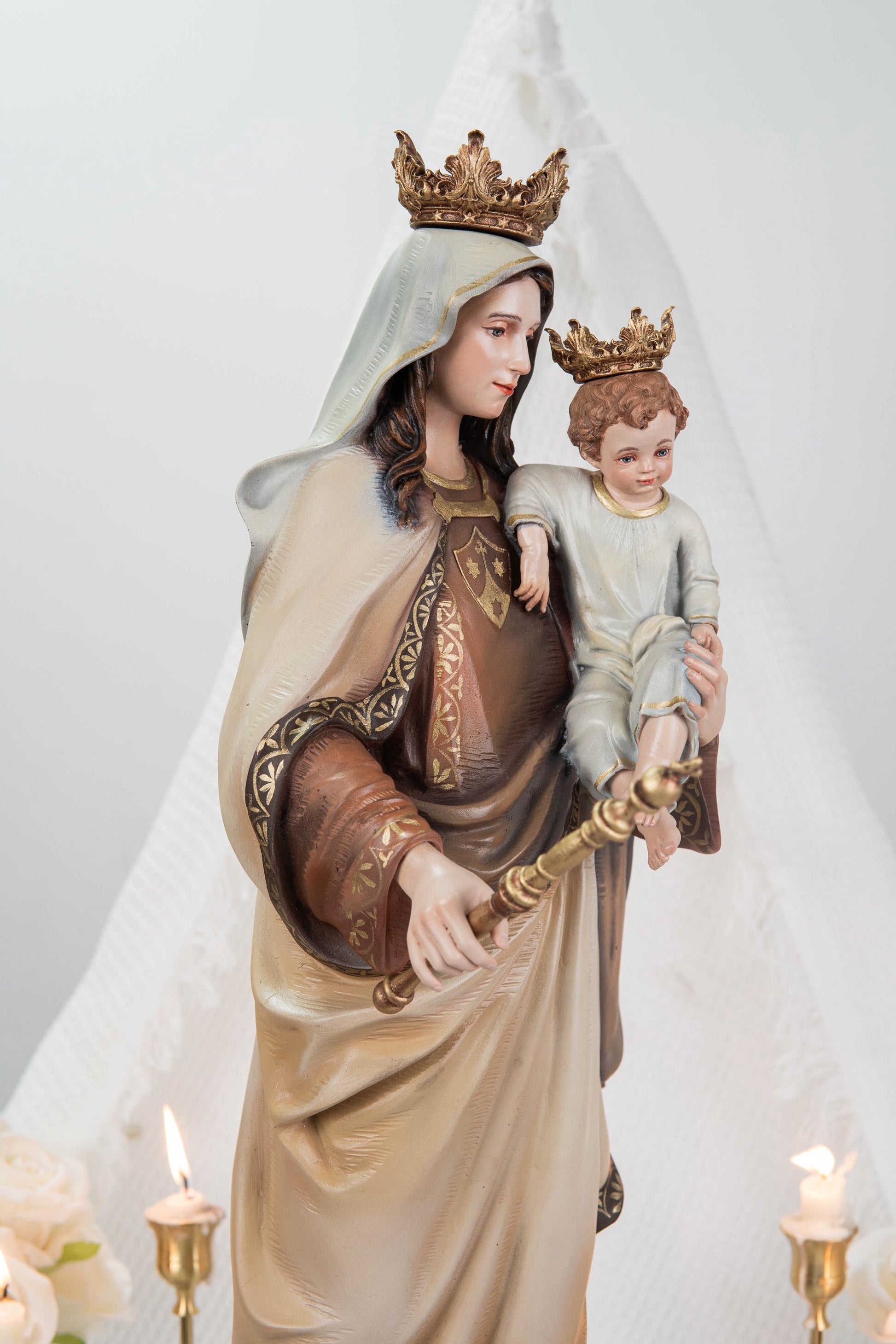 Hand-Painted Our Lady of Mount Carmel Statue with Child Jesus 23.6" –Crowned Virgin Mary Catholic Figurine, Catholic Gift & Home Altar Decor