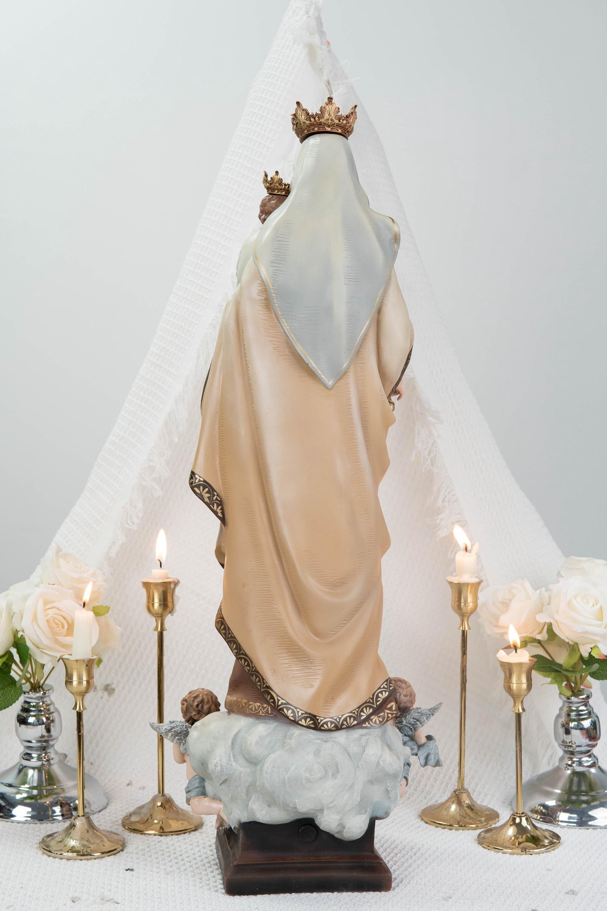 Hand-Painted Our Lady of Mount Carmel Statue with Child Jesus 23.6" –Crowned Virgin Mary Catholic Figurine, Catholic Gift & Home Altar Decor