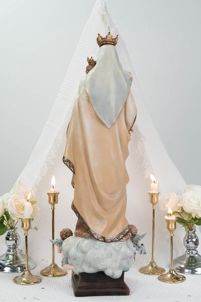 Hand-Painted Our Lady of Mount Carmel Statue with Child Jesus 23.6" –Crowned Virgin Mary Catholic Figurine, Catholic Gift & Home Altar Decor