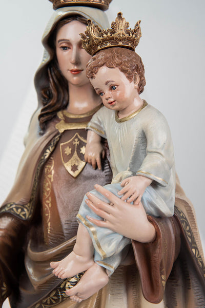 Hand-Painted Our Lady of Mount Carmel Statue with Child Jesus 23.6" –Crowned Virgin Mary Catholic Figurine, Catholic Gift & Home Altar Decor