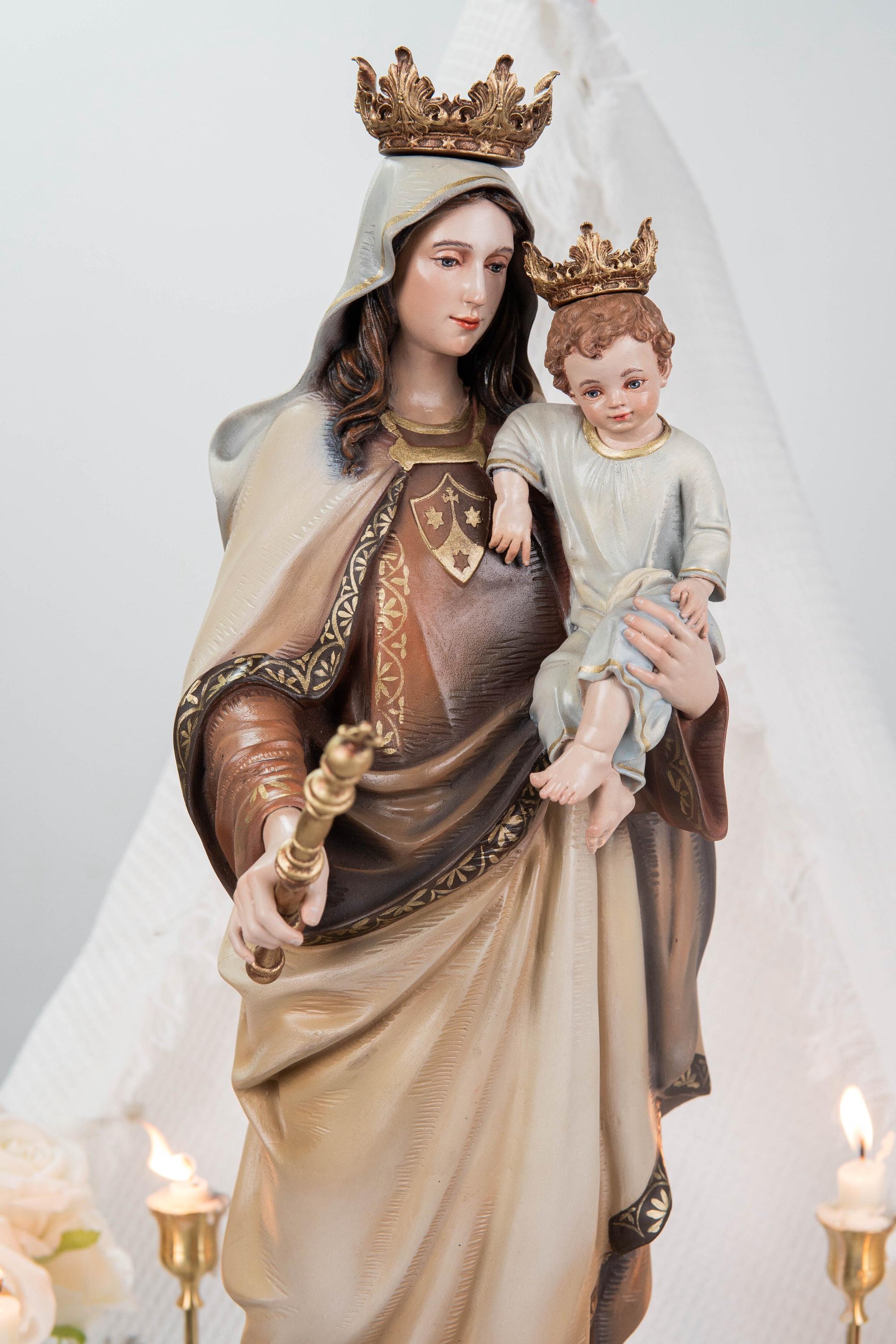 Hand-Painted Our Lady of Mount Carmel Statue with Child Jesus 23.6" –Crowned Virgin Mary Catholic Figurine, Catholic Gift & Home Altar Decor