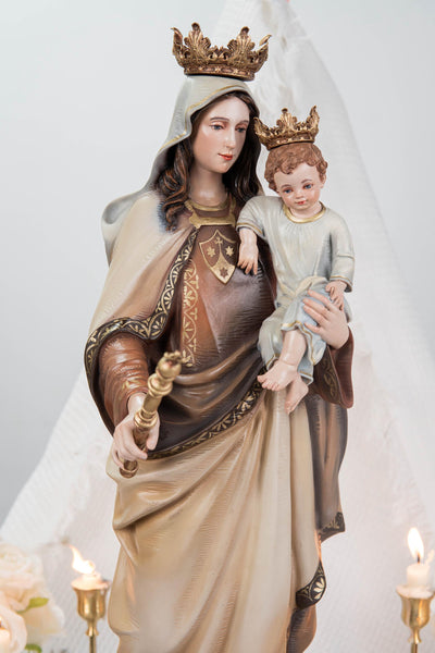 Hand-Painted Our Lady of Mount Carmel Statue with Child Jesus 23.6" –Crowned Virgin Mary Catholic Figurine, Catholic Gift & Home Altar Decor