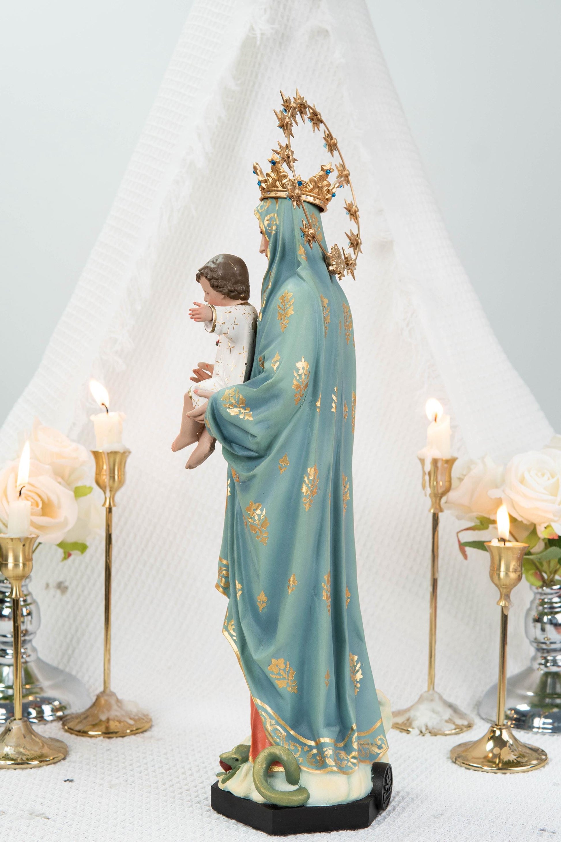 Hand-Painted Virgin Mary with Child Jesus Statue 15.8"–Madonna and Child Figurine, Catholic Home Decor, Catholic Gifts for Women,Mary Statue