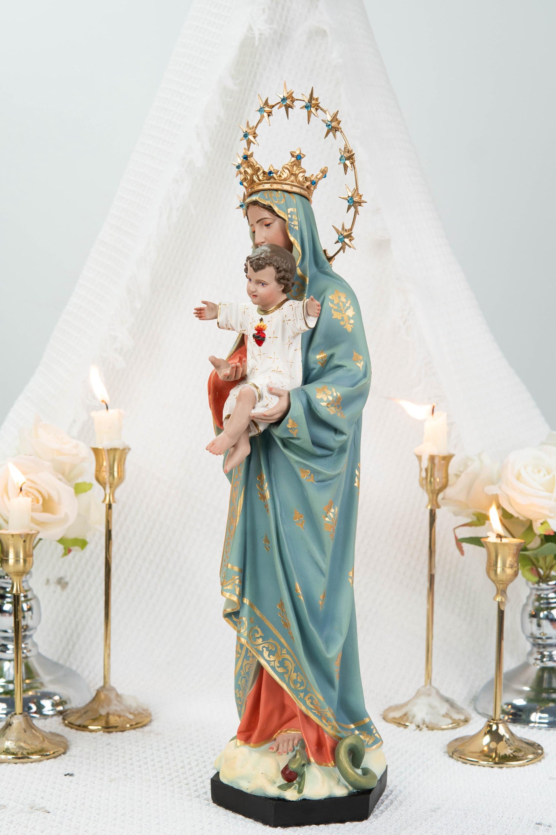 Hand-Painted Virgin Mary with Child Jesus Statue 15.8"–Madonna and Child Figurine, Catholic Home Decor, Catholic Gifts for Women,Mary Statue