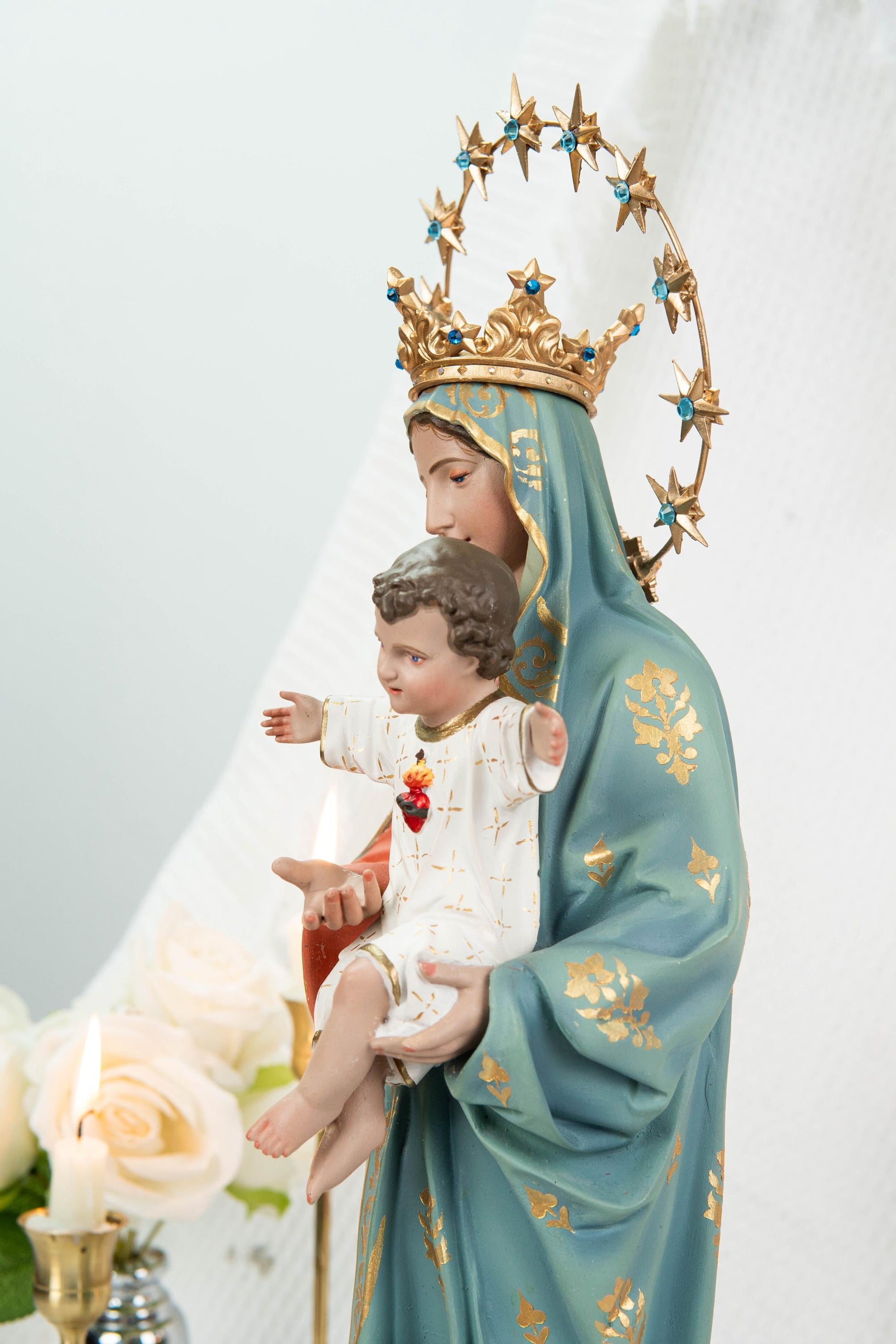 Hand-Painted Virgin Mary with Child Jesus Statue 15.8"–Madonna and Child Figurine, Catholic Home Decor, Catholic Gifts for Women,Mary Statue