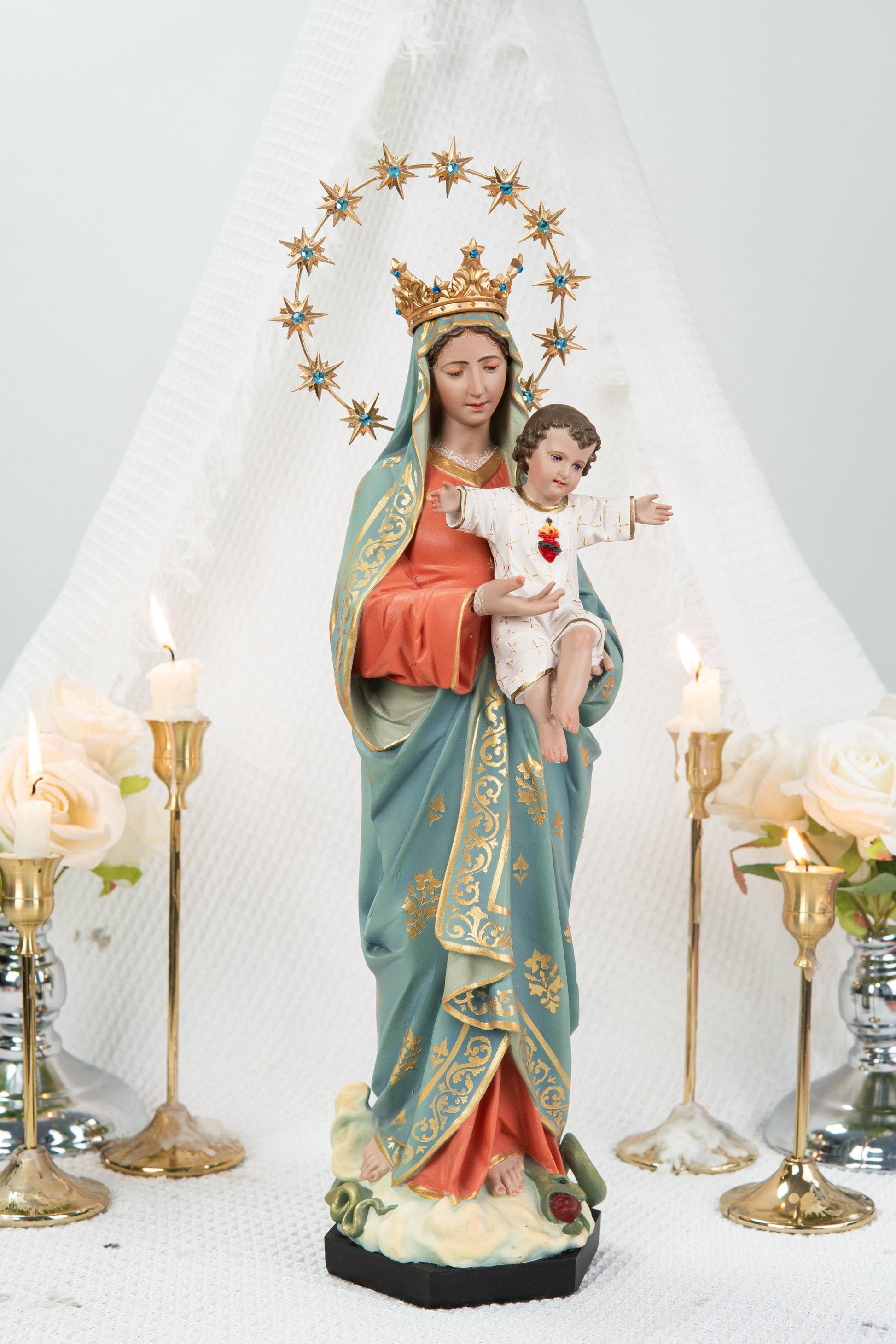 Hand-Painted Virgin Mary with Child Jesus Statue 15.8"–Madonna and Child Figurine, Catholic Home Decor, Catholic Gifts for Women,Mary Statue