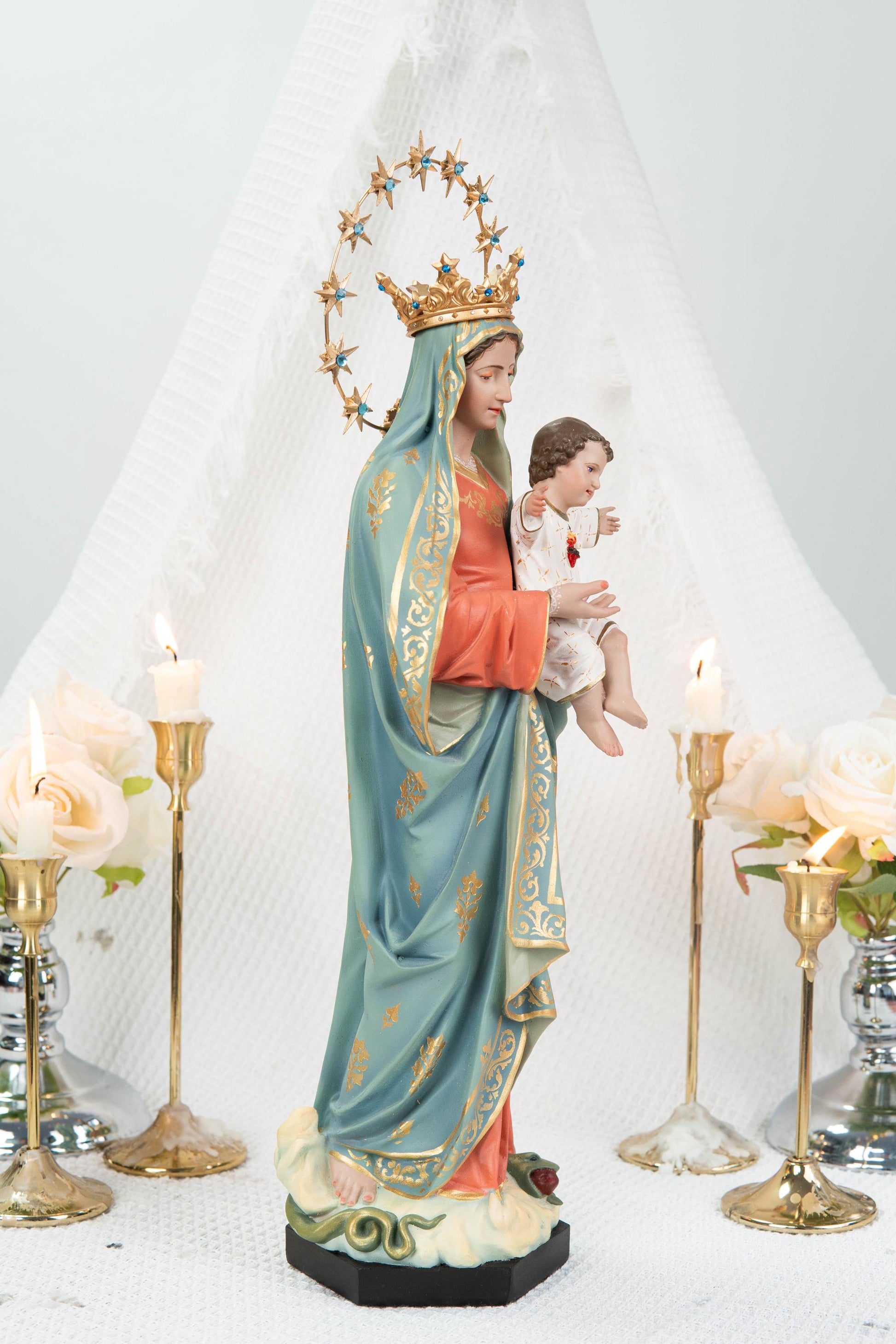 Hand-Painted Virgin Mary with Child Jesus Statue 15.8"–Madonna and Child Figurine, Catholic Home Decor, Catholic Gifts for Women,Mary Statue
