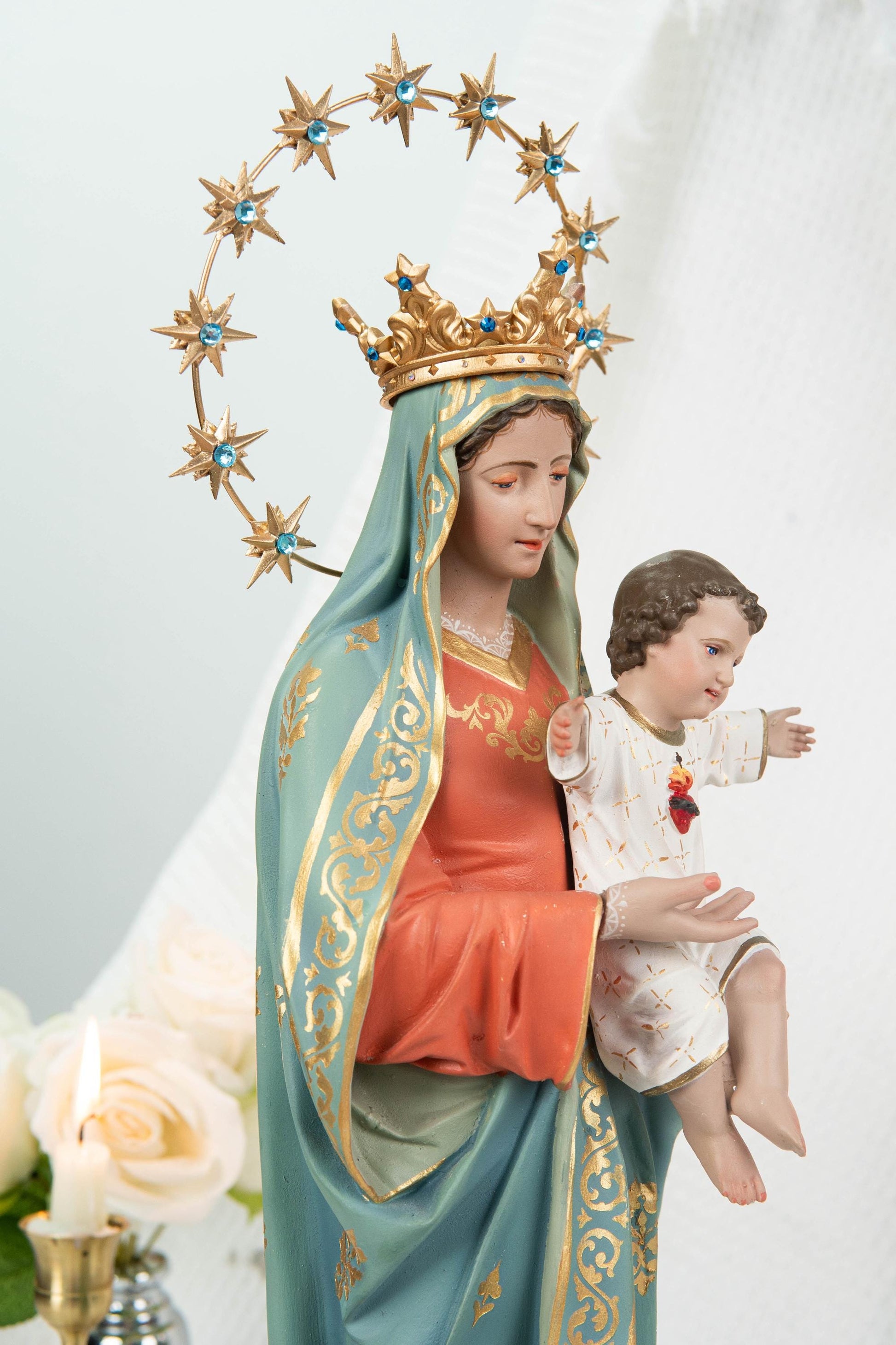 Hand-Painted Virgin Mary with Child Jesus Statue 15.8"–Madonna and Child Figurine, Catholic Home Decor, Catholic Gifts for Women,Mary Statue