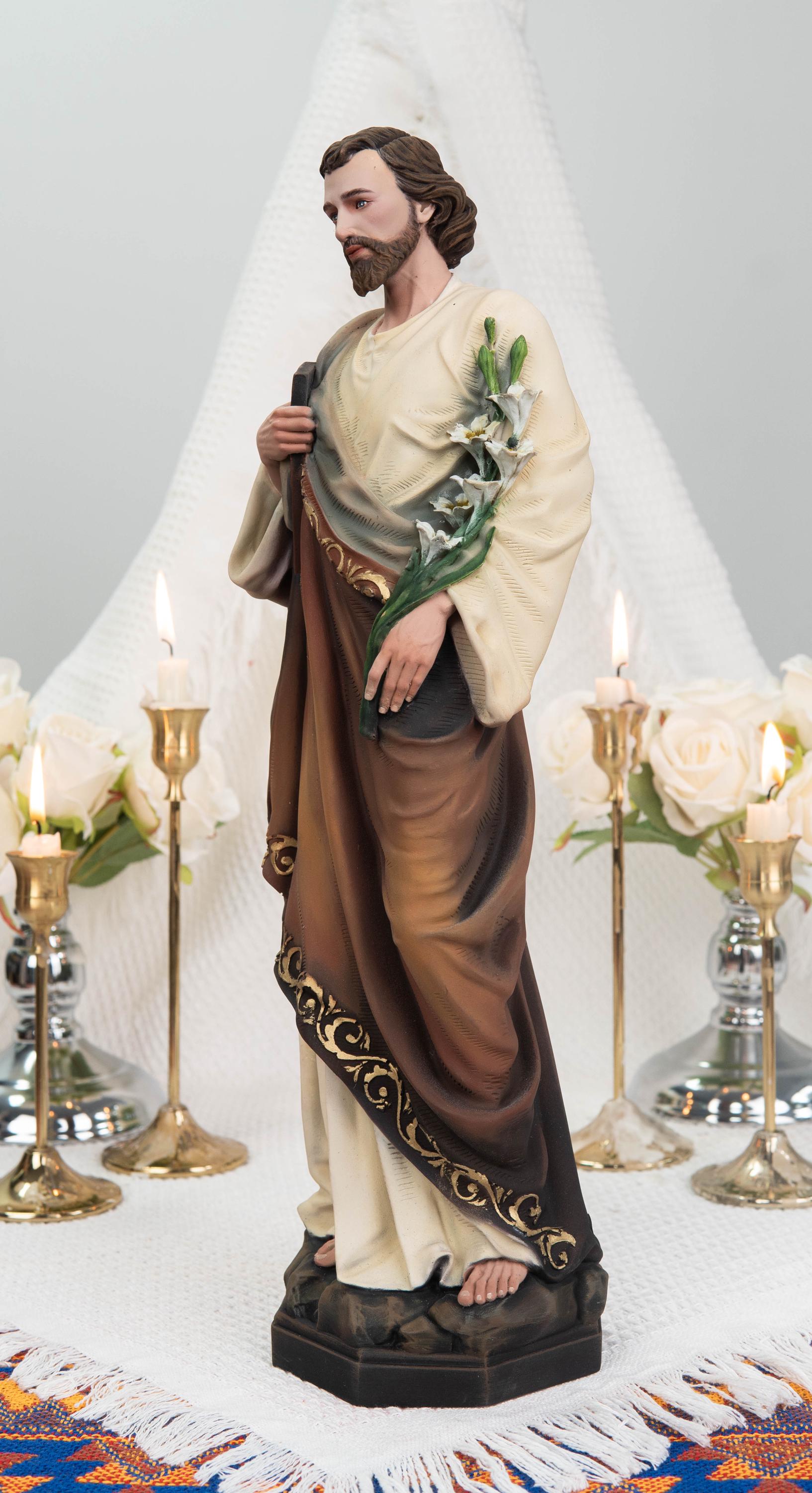 Hand-Painted St. John Apostle Statue 16.5" with Lilies – Catholic Statue with Lilies, Religious Figurine, Catholic Gift, Home Altar Decor