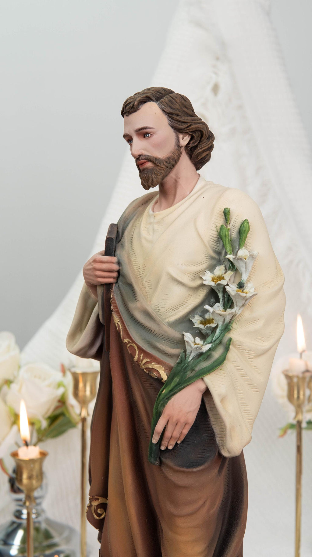 Hand-Painted St. John Apostle Statue 16.5" with Lilies – Catholic Statue with Lilies, Religious Figurine, Catholic Gift, Home Altar Decor