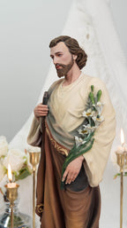 Hand-Painted St. John Apostle Statue 16.5" with Lilies – Catholic Statue with Lilies, Religious Figurine, Catholic Gift, Home Altar Decor