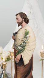 Hand-Painted St. John Apostle Statue 16.5" with Lilies – Catholic Statue with Lilies, Religious Figurine, Catholic Gift, Home Altar Decor