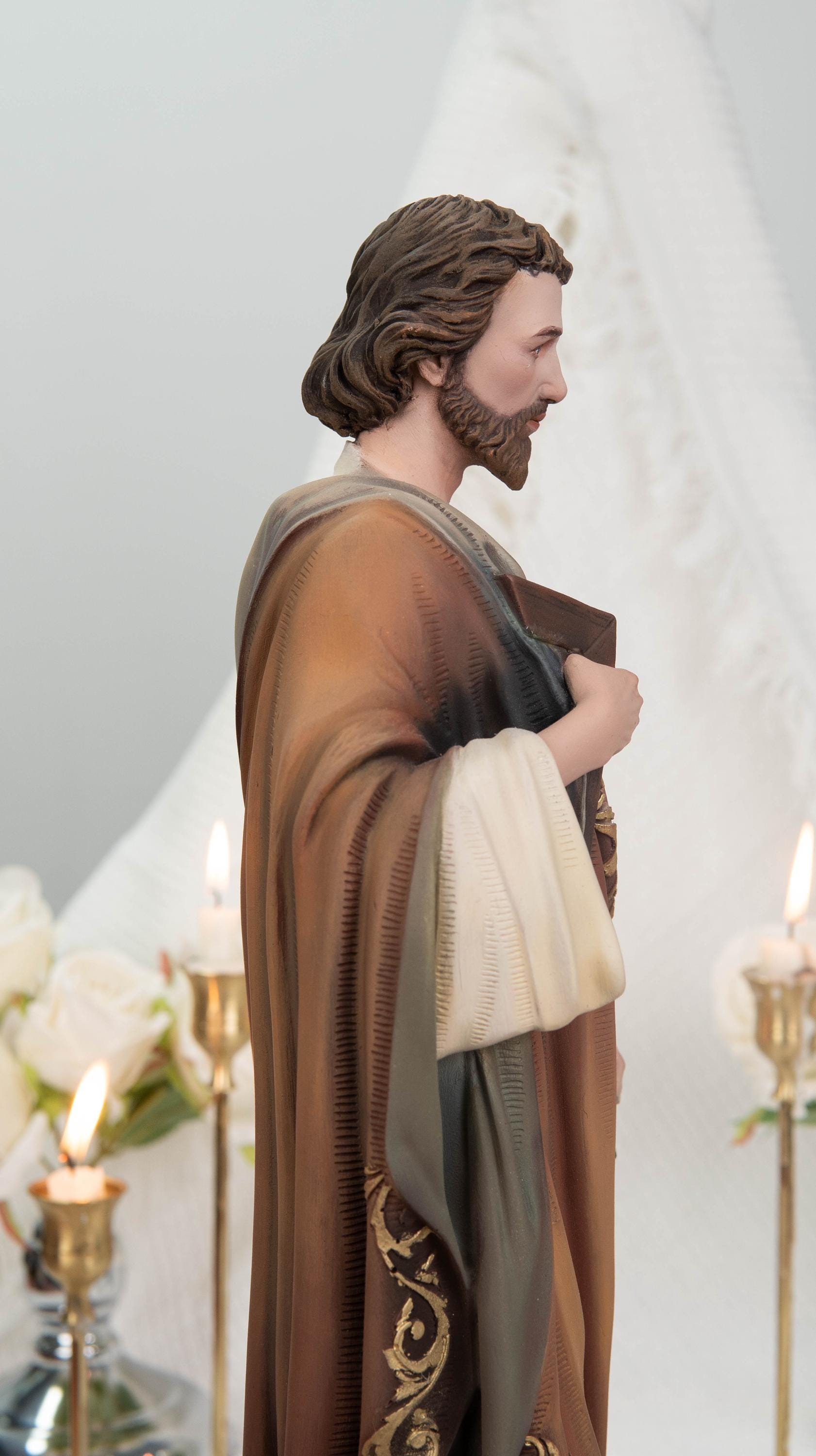 Hand-Painted St. John Apostle Statue 16.5" with Lilies – Catholic Statue with Lilies, Religious Figurine, Catholic Gift, Home Altar Decor