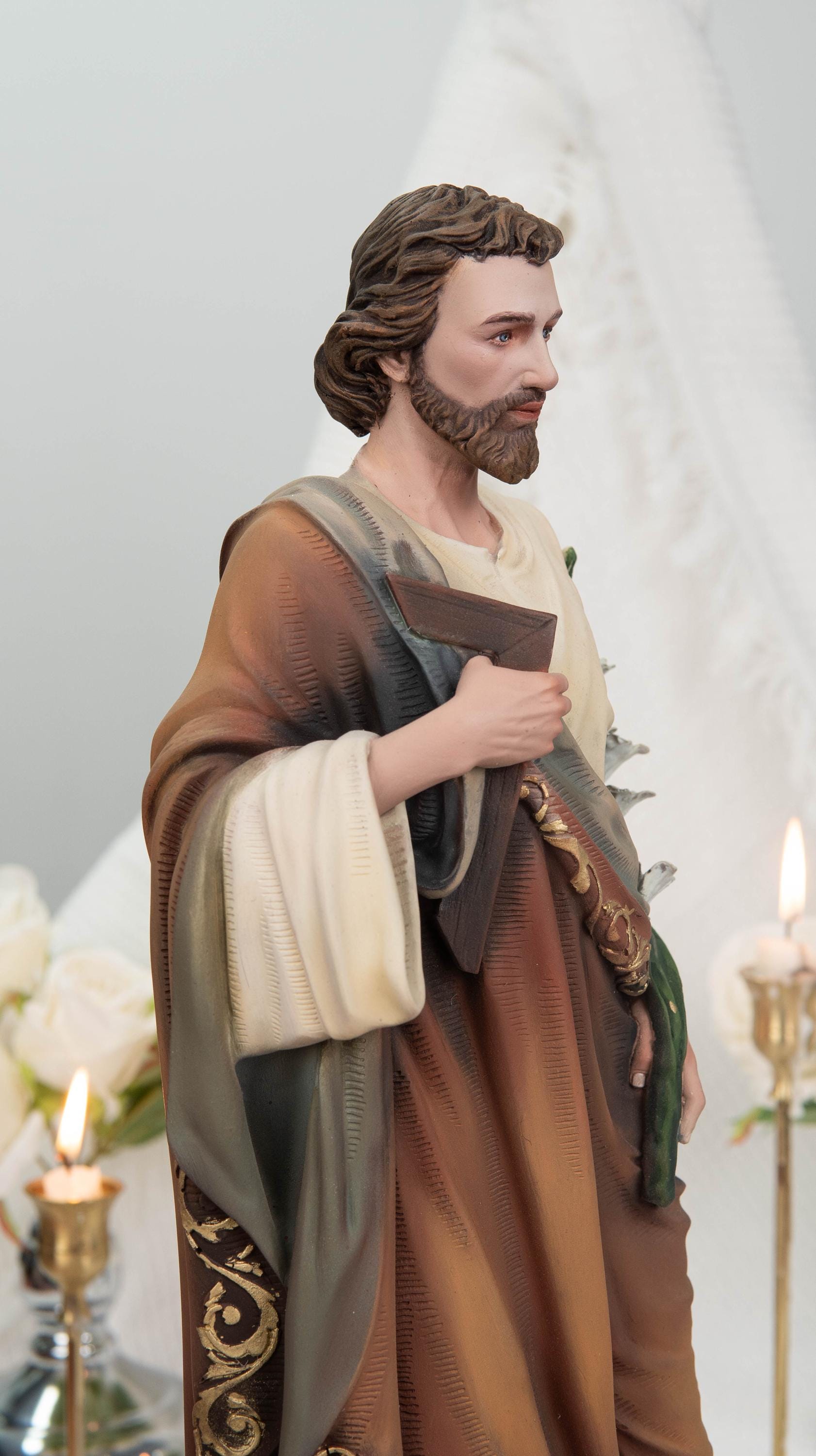 Hand-Painted St. John Apostle Statue 16.5" with Lilies – Catholic Statue with Lilies, Religious Figurine, Catholic Gift, Home Altar Decor