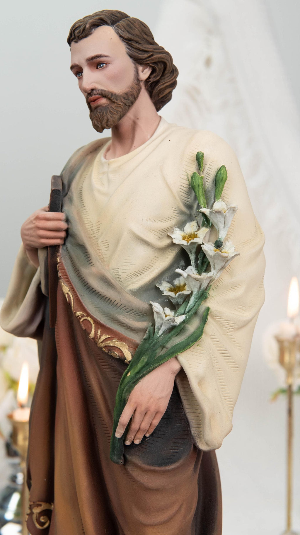 Hand-Painted St. John Apostle Statue 16.5" with Lilies – Catholic Statue with Lilies, Religious Figurine, Catholic Gift, Home Altar Decor
