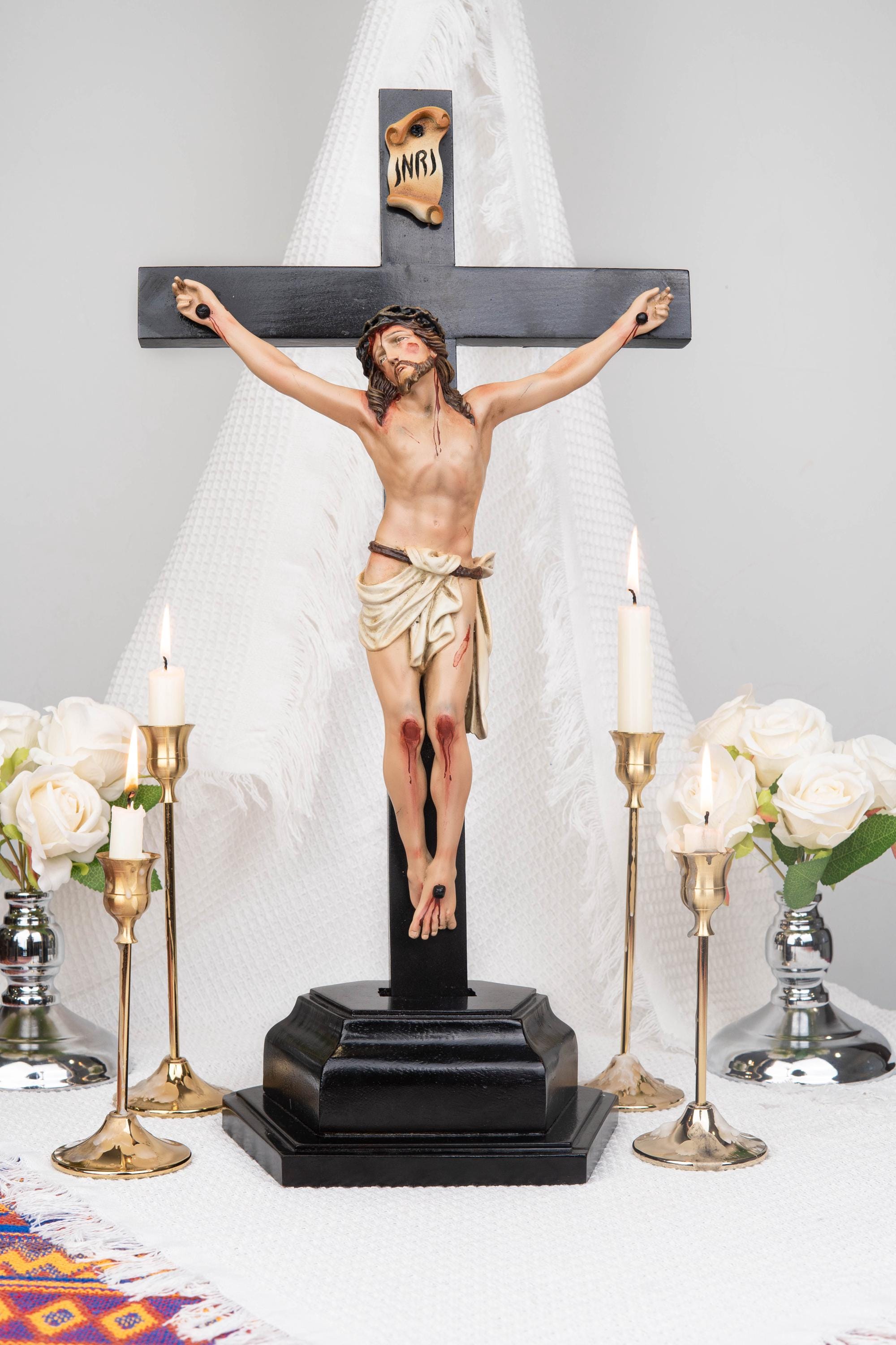Catholic Home Altar Statue Set - Jesus Crucifix Cross with Saint Joseph and Virgin Mary, Home Altar Decor, Catholic Gift for Women,