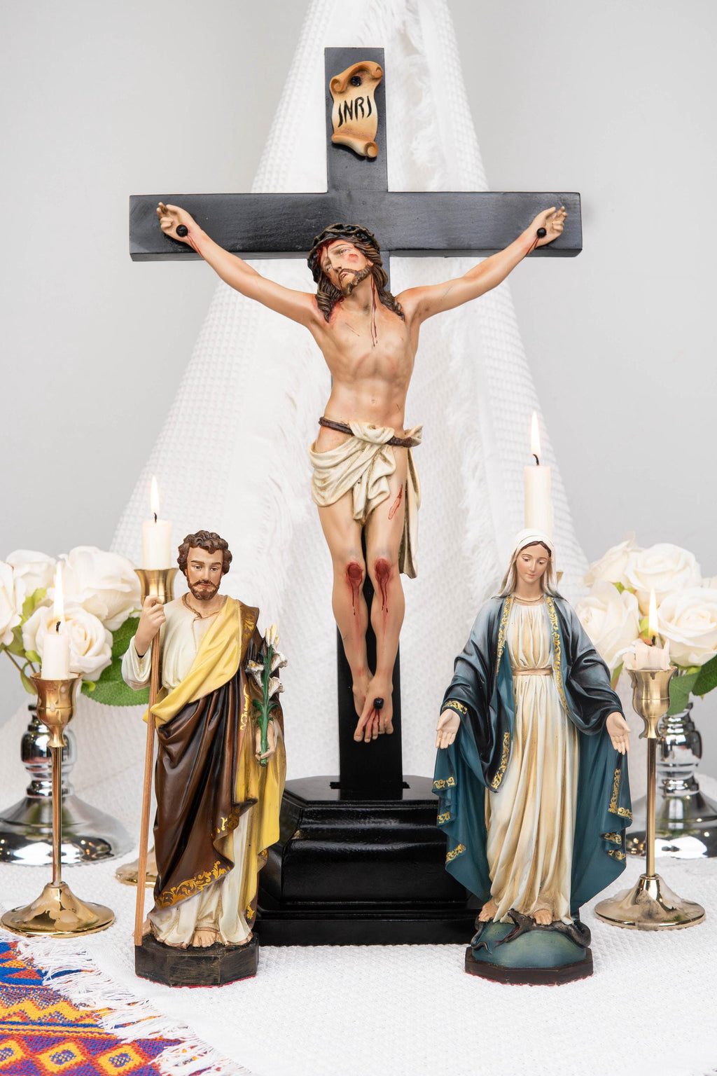 Catholic Home Altar Statue Set - Jesus Crucifix Cross with Saint Joseph and Virgin Mary, Home Altar Decor, Catholic Gift for Women,