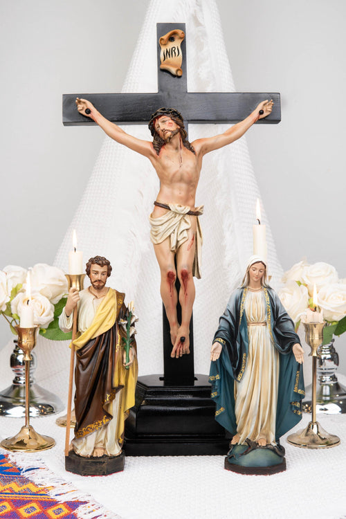 Catholic Home Altar Statue Set - Jesus Crucifix Cross with Saint Joseph and Virgin Mary, Home Altar Decor, Catholic Gift for Women,