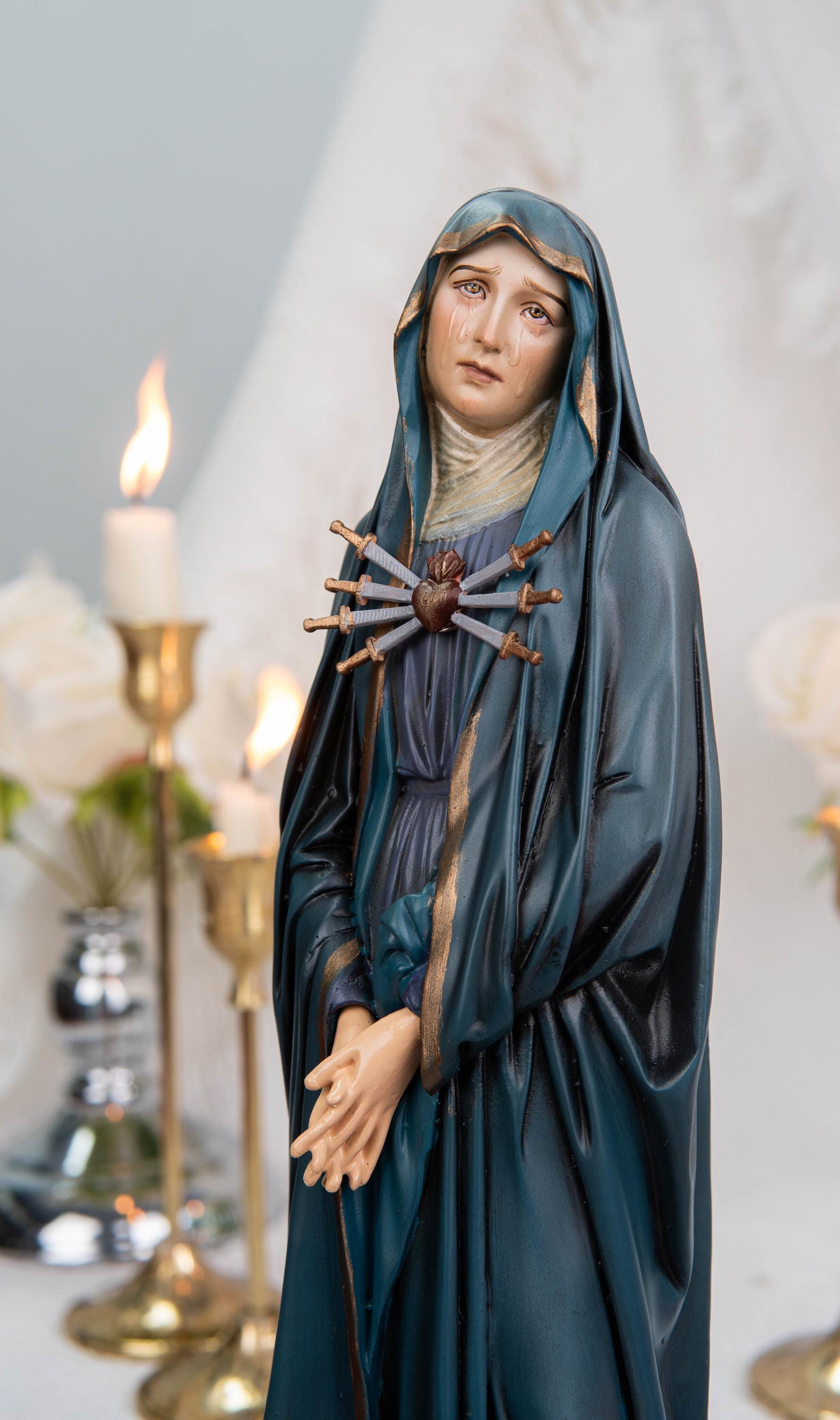 Catholic Calvary Statue Set - Jesus on the Cross with Our Lady of Sorrows and Saint John, Hand-Painted Religious Gift, Catholic Decor