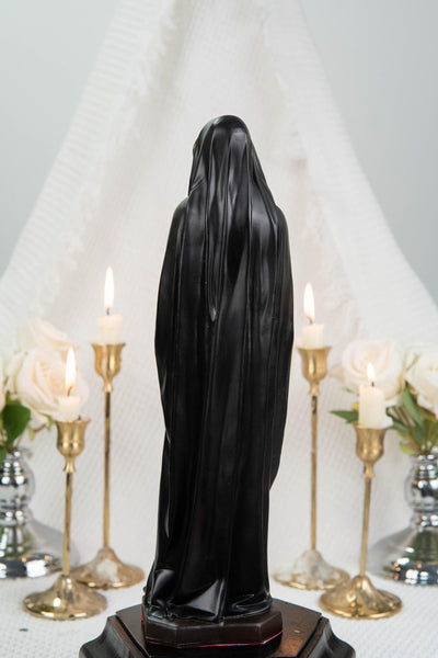 Premium Hand Painted Our Lady of Sorrows Statue with Black Cloak– Mater Dolorosa Figurine with Seven Swords, Virgin Mary Catholic Statue