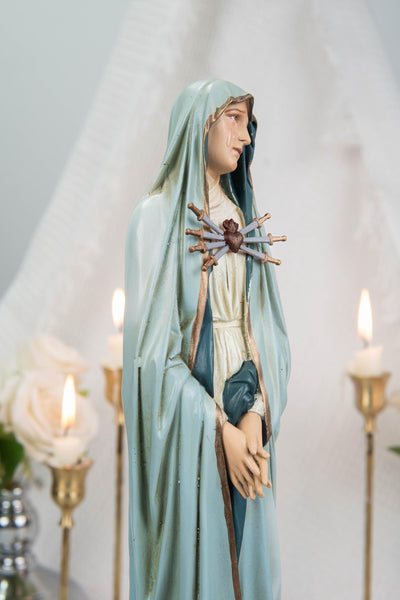 Premium Hand Painted Our Lady of Sorrows Statue with Light Blue Cloak – Catholic Statue for Home Altar, Mater Dolorosa Virgin Mary Figurine