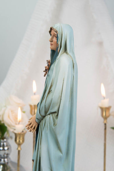 Premium Hand Painted Our Lady of Sorrows Statue with Light Blue Cloak – Catholic Statue for Home Altar, Mater Dolorosa Virgin Mary Figurine