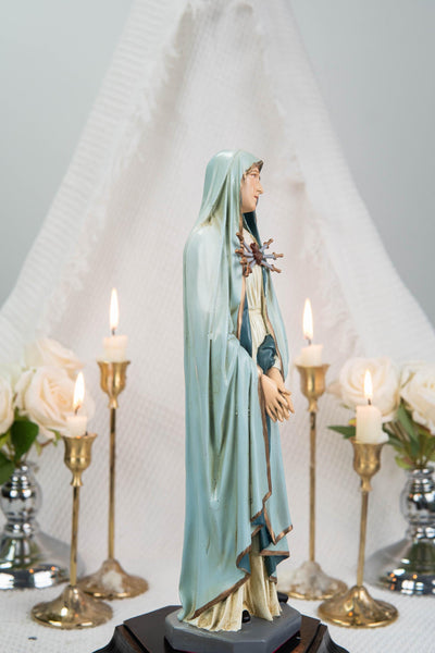 Premium Hand Painted Our Lady of Sorrows Statue with Light Blue Cloak – Catholic Statue for Home Altar, Mater Dolorosa Virgin Mary Figurine