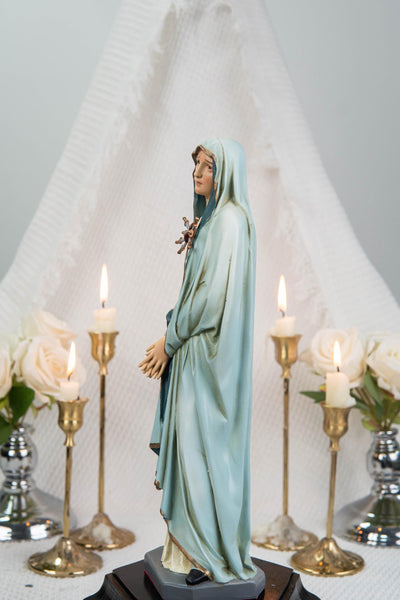 Premium Hand Painted Our Lady of Sorrows Statue with Light Blue Cloak – Catholic Statue for Home Altar, Mater Dolorosa Virgin Mary Figurine