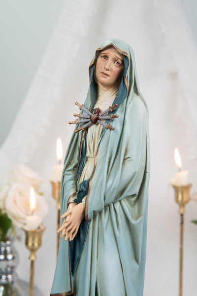 Premium Hand-Painted Catholic Statue Set: Mater Dolorosa with Seven Swords & Saint John Statue, Catholic Gifts Home Altar Decor