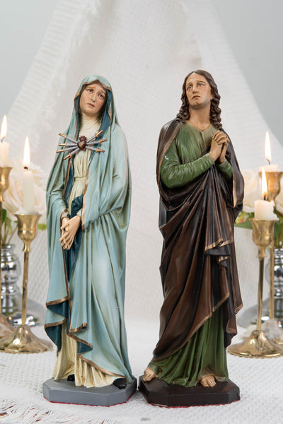 Premium Hand-Painted Catholic Statue Set: Mater Dolorosa with Seven Swords & Saint John Statue, Catholic Gifts Home Altar Decor