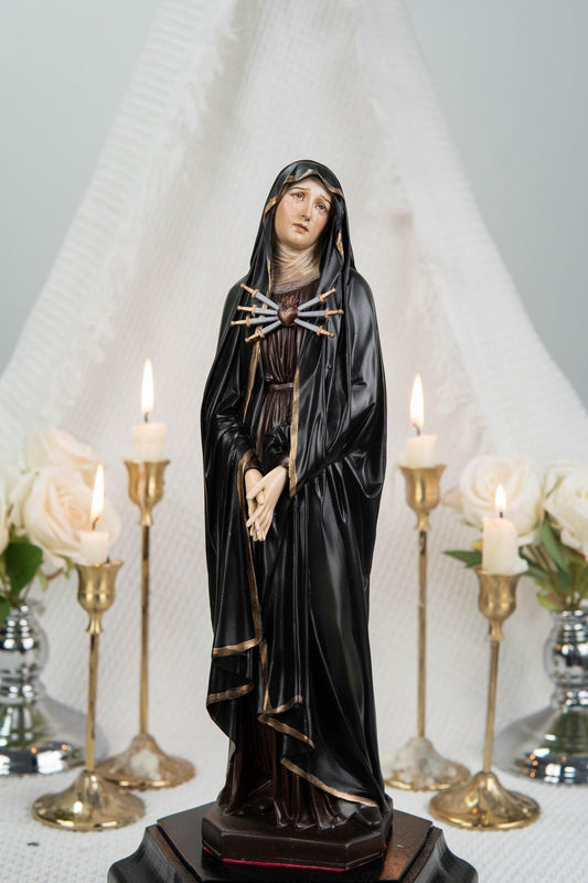 Catholic Statue Set Premium Hand-Painted: St John Apostle & Mater Dolorosa with Seven Swords, Catholic Statue Pair, Home Altar Decor