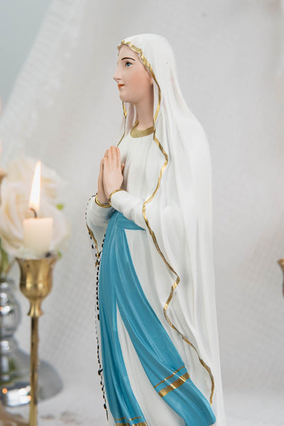 Our Lady of Lourdes Statue 11.8" - Virgin Mary Figurine with Rosary, Catholic Prayer Statue, Catholic Gift for Women, Home Decor