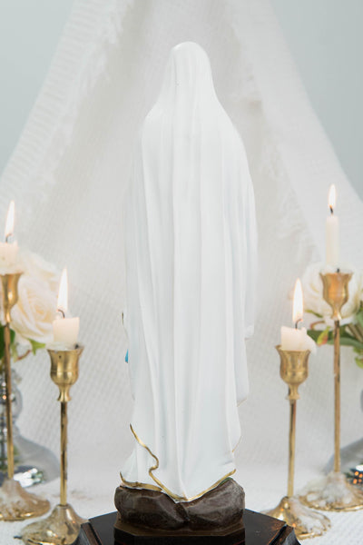 Our Lady of Lourdes Statue 11.8" - Virgin Mary Figurine with Rosary, Catholic Prayer Statue, Catholic Gift for Women, Home Decor