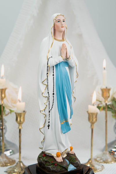 Our Lady of Lourdes Statue 11.8" - Virgin Mary Figurine with Rosary, Catholic Prayer Statue, Catholic Gift for Women, Home Decor