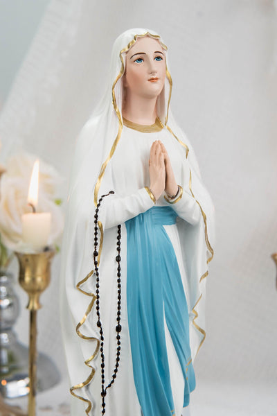 Our Lady of Lourdes Statue 11.8" - Virgin Mary Figurine with Rosary, Catholic Prayer Statue, Catholic Gift for Women, Home Decor