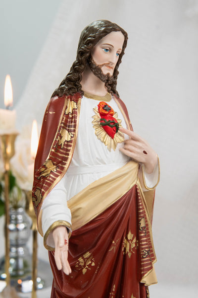 Hand-Painted Sacred Heart of Jesus Statue 11.8" - Jesus Figurine, Catholic Home Decor Gift, Catholic Statues, Jesus Christ Statue