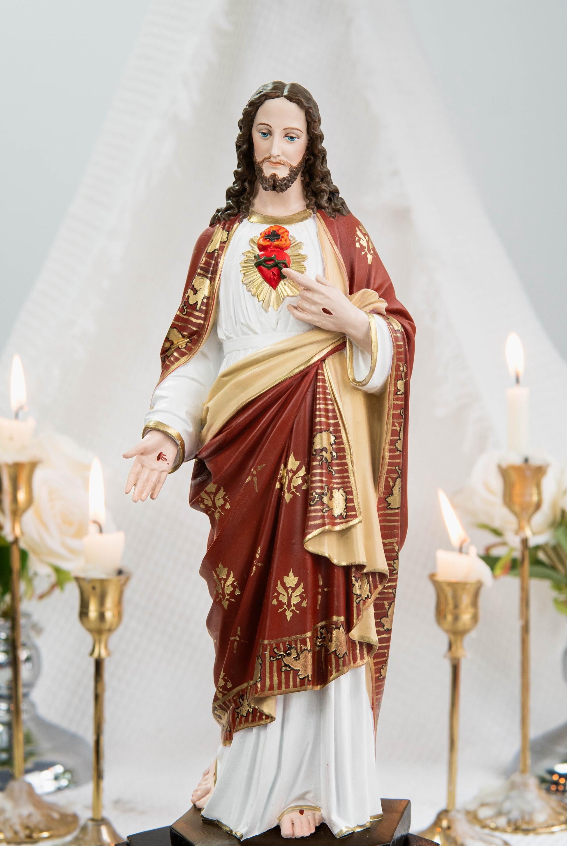 Hand-Painted Sacred Heart of Jesus Statue 11.8" - Jesus Figurine, Catholic Home Decor Gift, Catholic Statues, Jesus Christ Statue