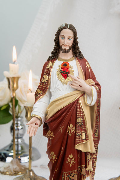 Hand-Painted Sacred Heart of Jesus Statue 11.8" - Jesus Figurine, Catholic Home Decor Gift, Catholic Statues, Jesus Christ Statue