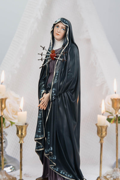 Special Edition Our Lady of Seven Sorrows Statue - Navy Blue Virgin Mary Figurine, Catholic Religious Decor, Meaningful Catholic Gift