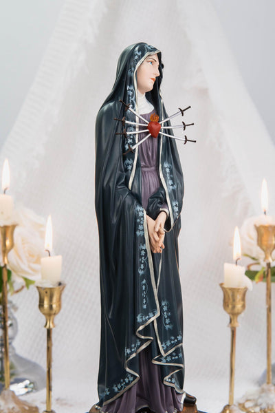 Special Edition Our Lady of Seven Sorrows Statue - Navy Blue Virgin Mary Figurine, Catholic Religious Decor, Meaningful Catholic Gift