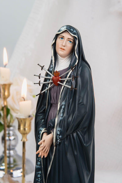 Special Edition Our Lady of Seven Sorrows Statue - Navy Blue Virgin Mary Figurine, Catholic Religious Decor, Meaningful Catholic Gift