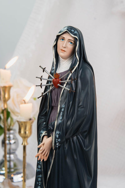 Special Edition Our Lady of Seven Sorrows Statue - Navy Blue Virgin Mary Figurine, Catholic Religious Decor, Meaningful Catholic Gift